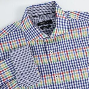 Bugatchi Long‎ Sleeve Button Up Shirt Multicolor Gingham Check Flip Cuff Mens M